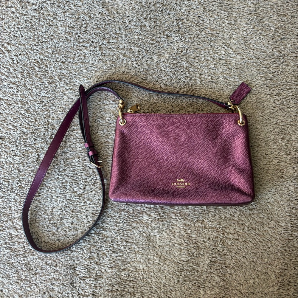 Coach Mia Crossbody Shoulder Bag In Leather Metallic Berry J1980-F80333